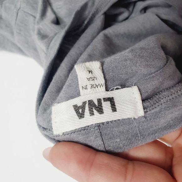 LNA grey log sleeve asymmetrical hem side tie stretchy top size Medium - Picture 6 of 10